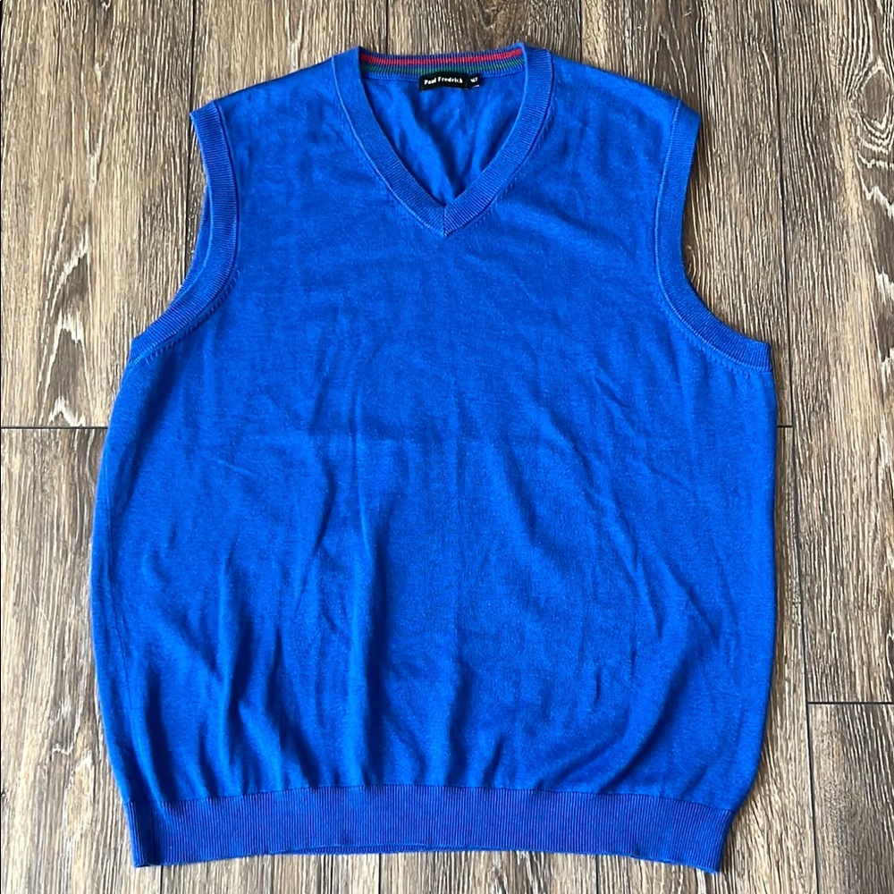Paul Fredrick Men's XLT Blue V-Neck Sweater Vest Supima Cotton